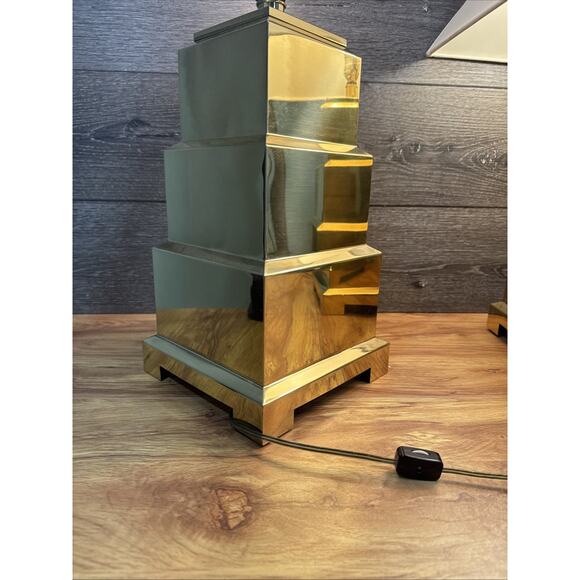 VTG Frederick Cooper Brass Pagoda Table Lamps Pair Hollywood Regency 26” ~pair - Picture 9 of 12
